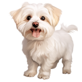 a small white dog with its tongue out