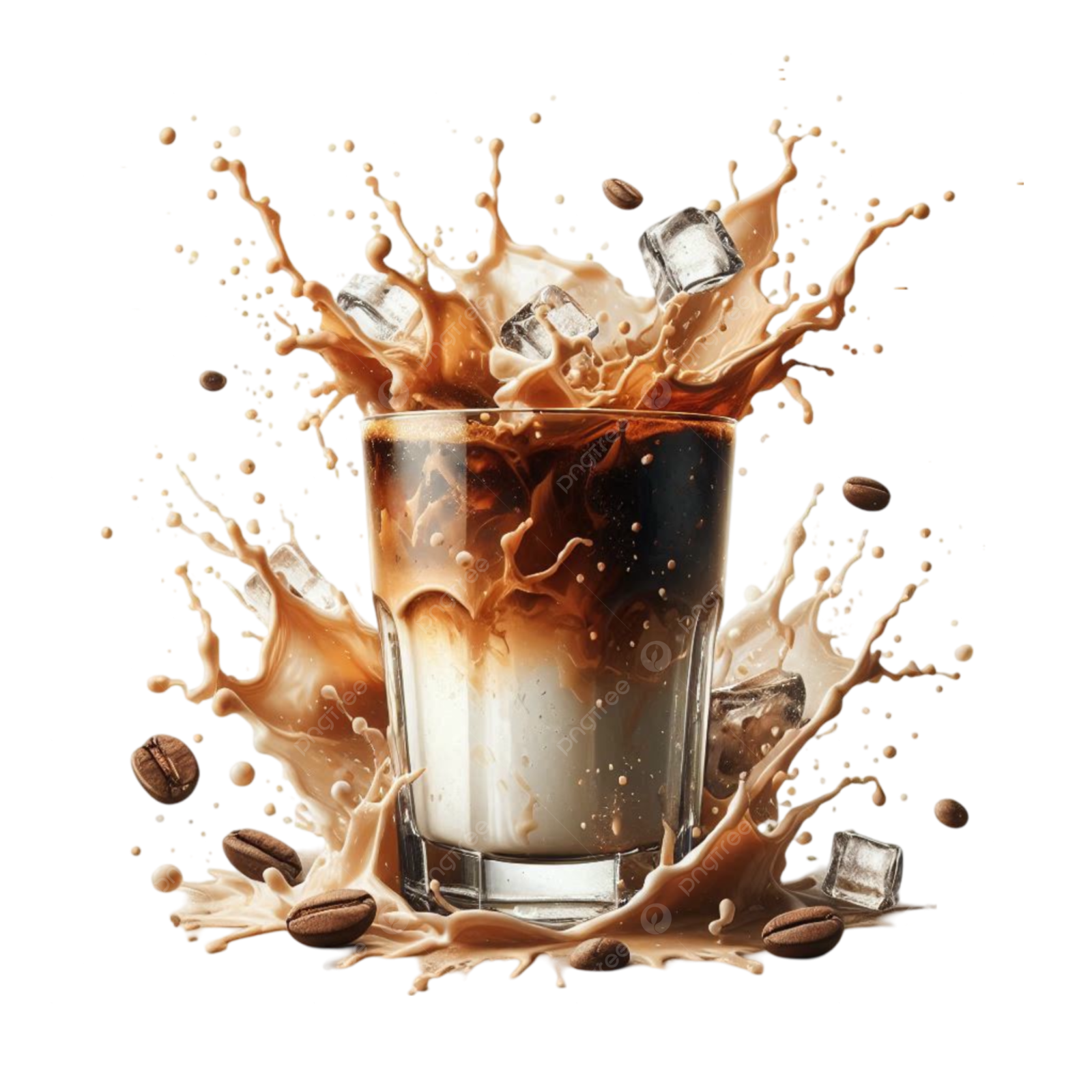a glass of coffee with milk and splashing
