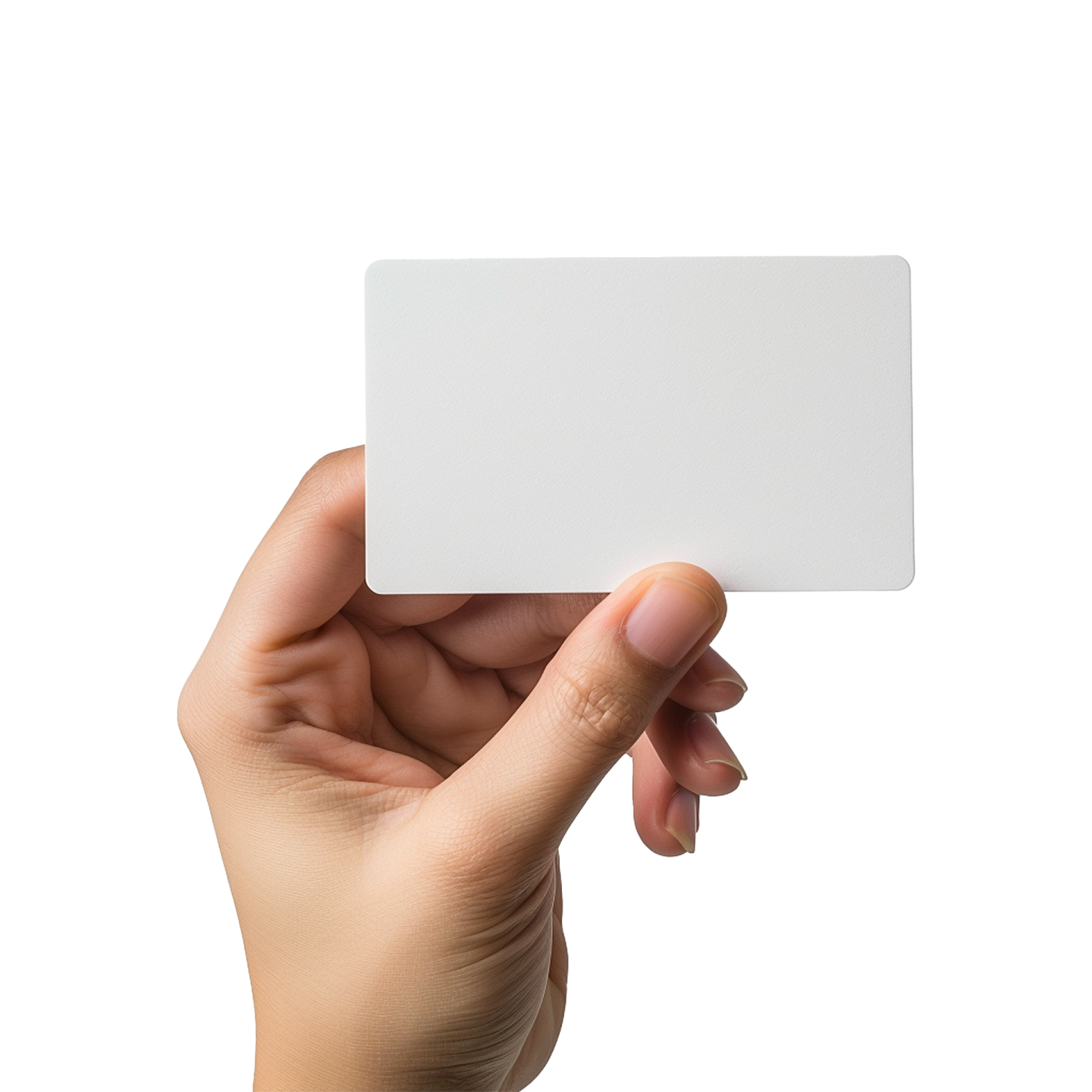 a hand holding a white business card
