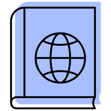 an open book with a globe inside