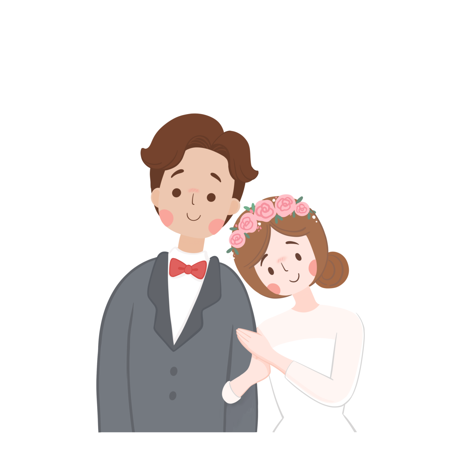 a bride and groom with flowers in their hair