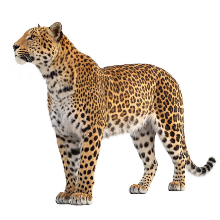 a leopard standing in front of a white background