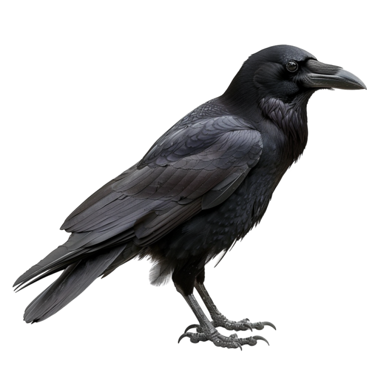 a black bird sitting on top of a white surface