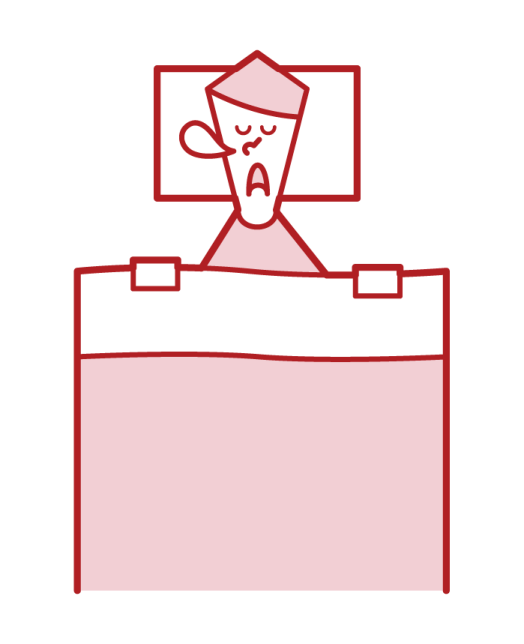 a man in bed with his head on the pillow