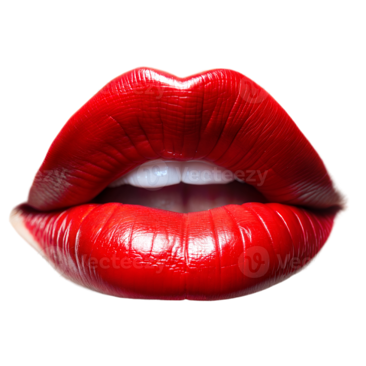 a close up of a red lipstick on a white background