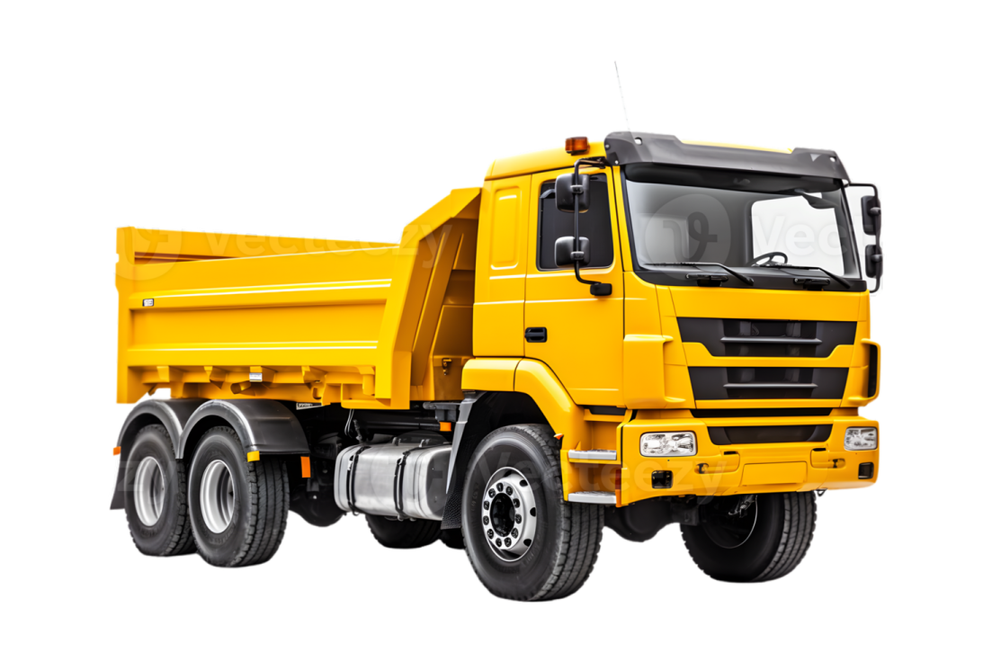 a yellow dump truck on a white background