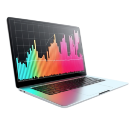 a laptop with a colorful sound wave on it