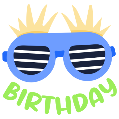 a blue sunglasses with the words happy birthday