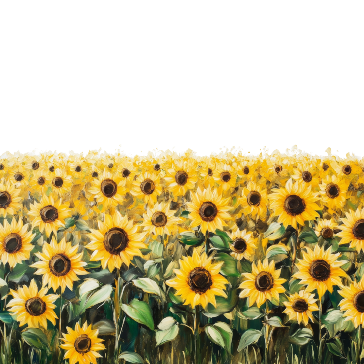 a painting of sunflowers in a field