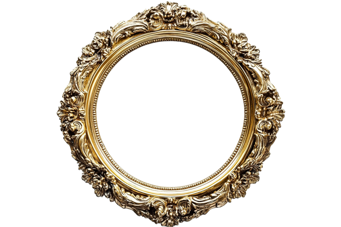 a gold oval frame on a white background