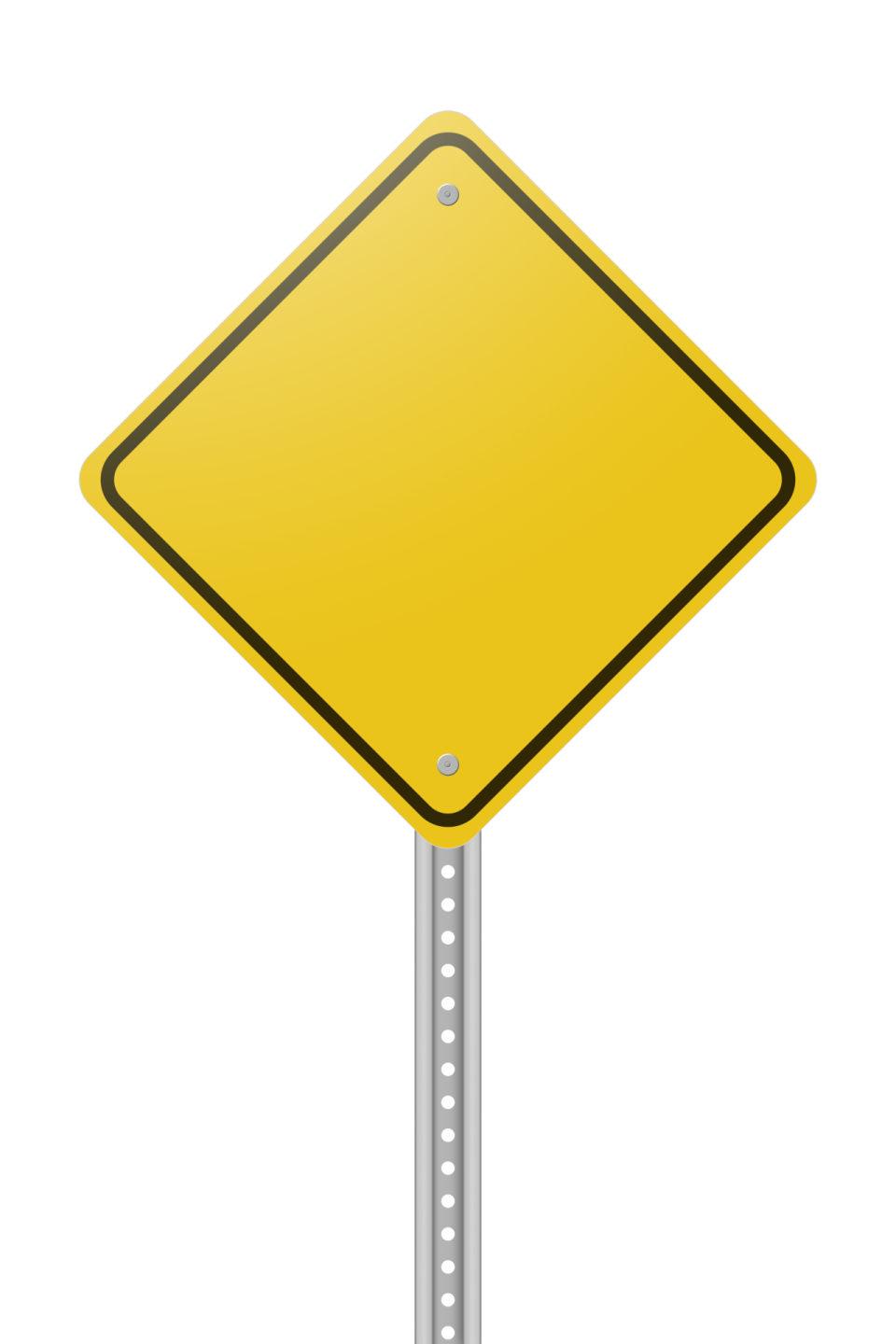 a yellow road sign on a white background