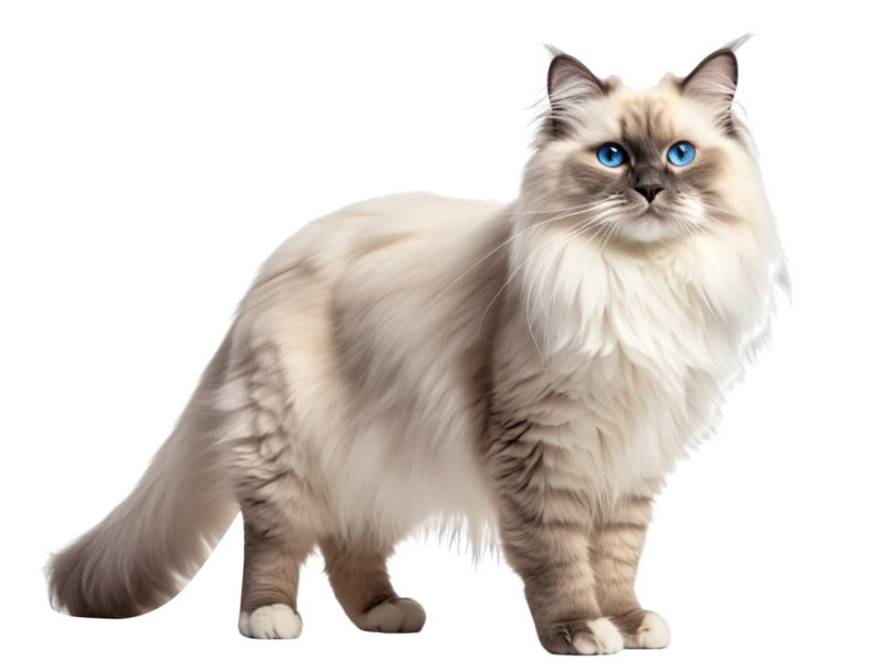 a fluffy white cat with blue eyes
