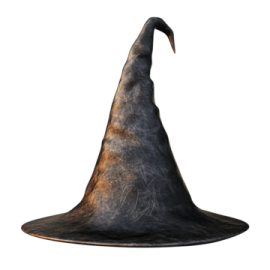 a black witch hat on a white background