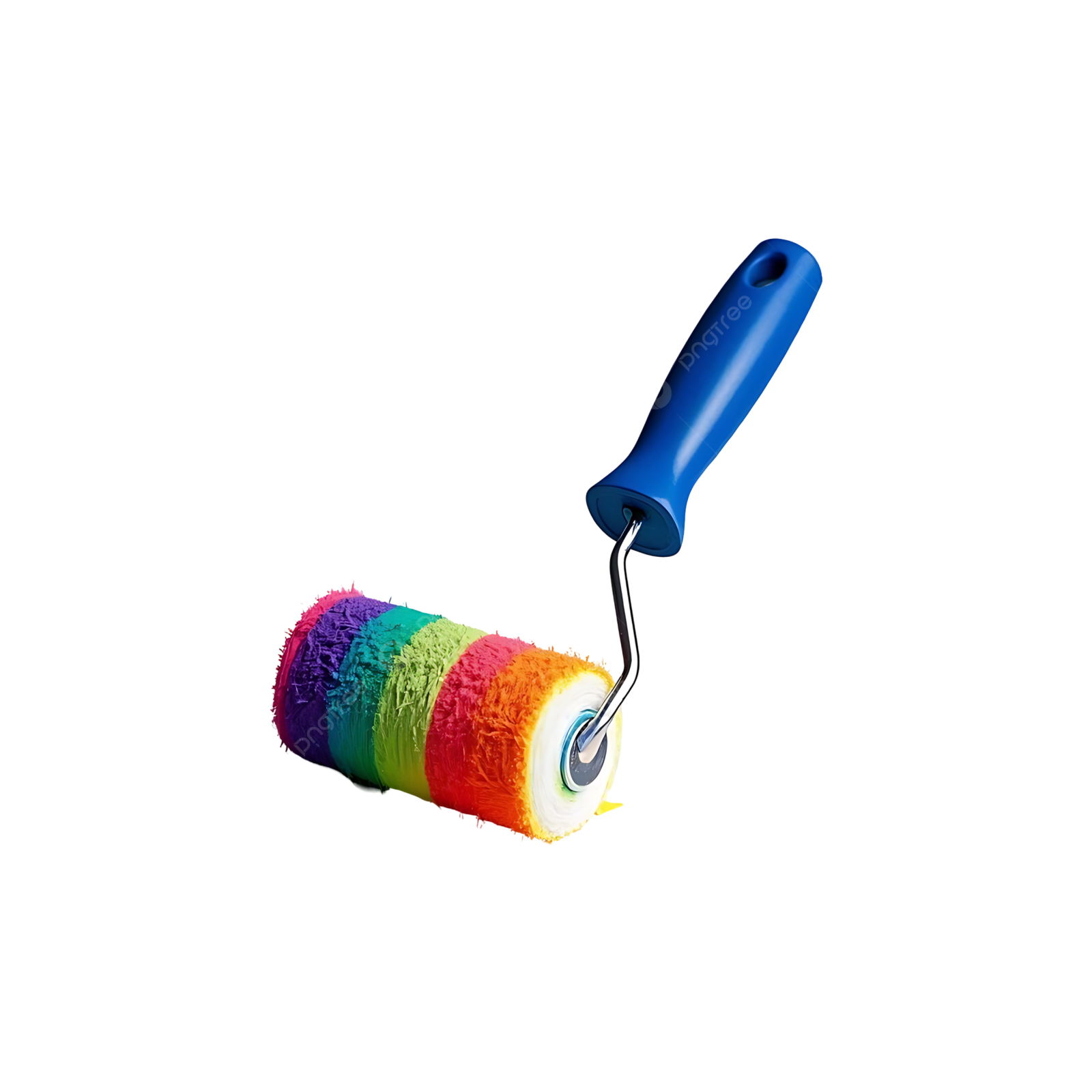 a paint roller with a blue handle