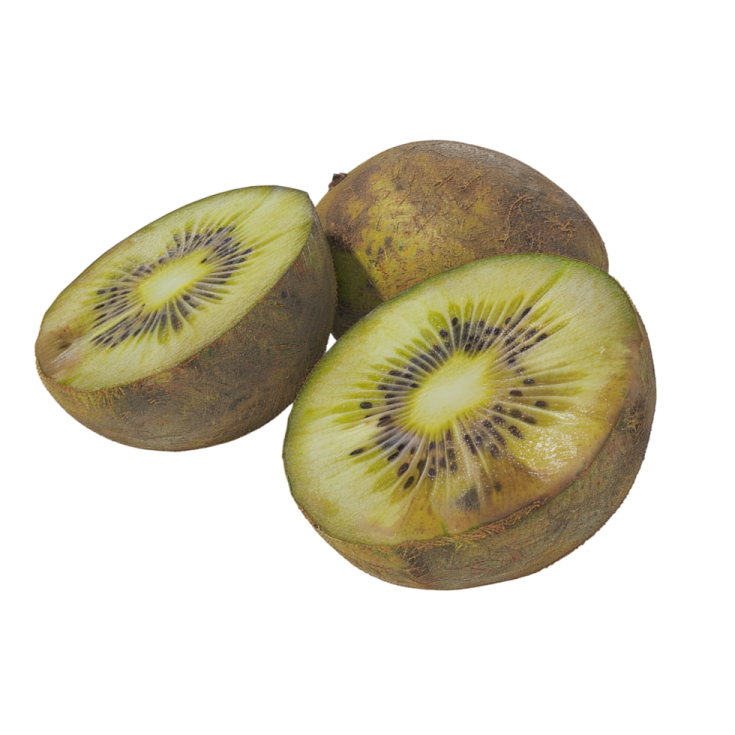 two kiwis cut in half on white background