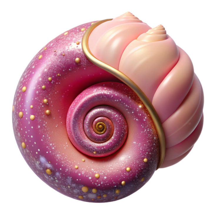 a close up of a pink and gold snail