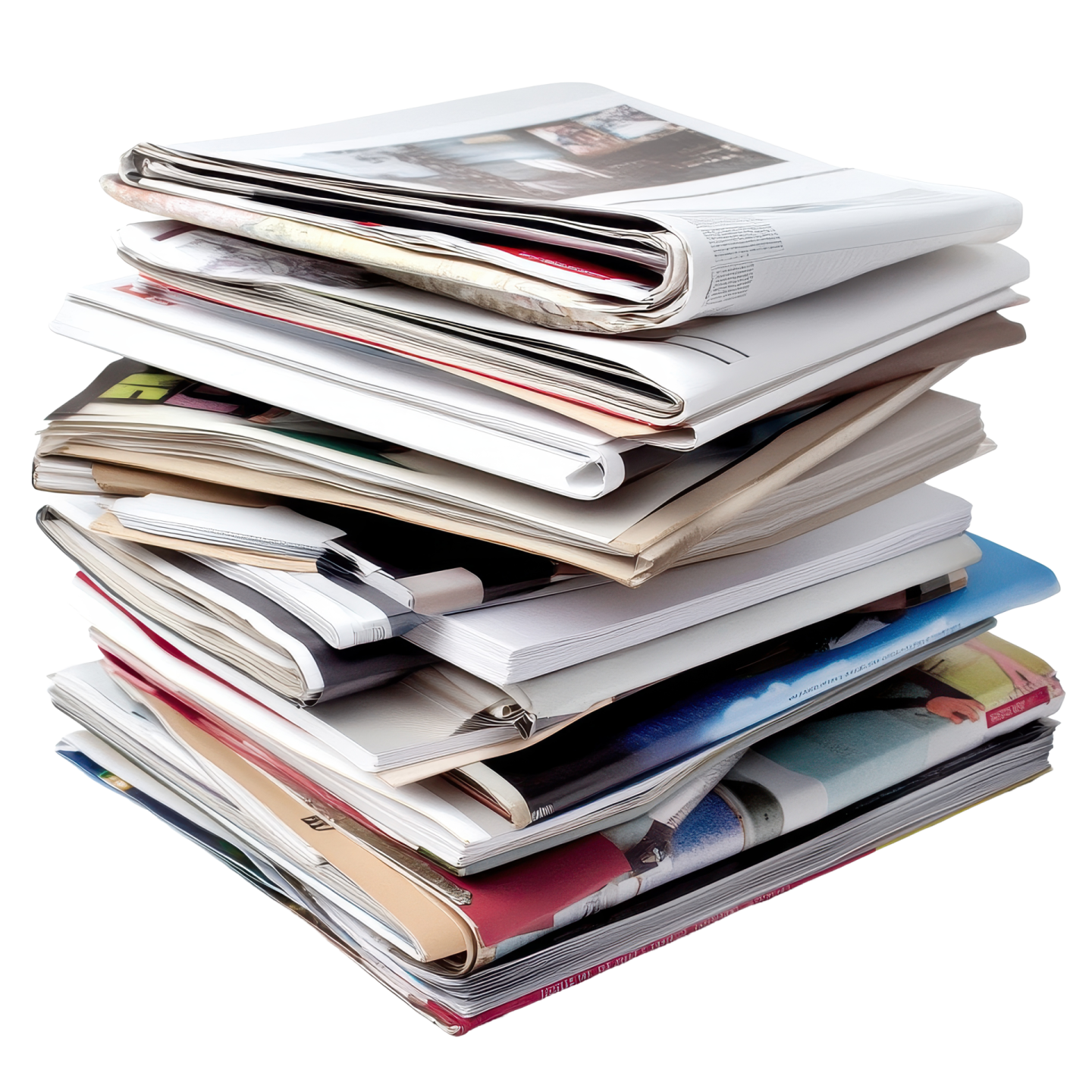 a stack of magazines on a white background