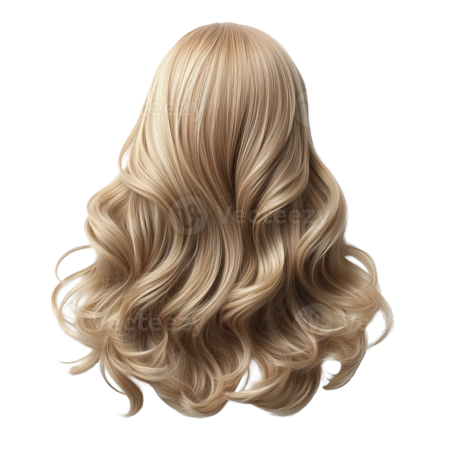 a woman with long blonde hair on a white background