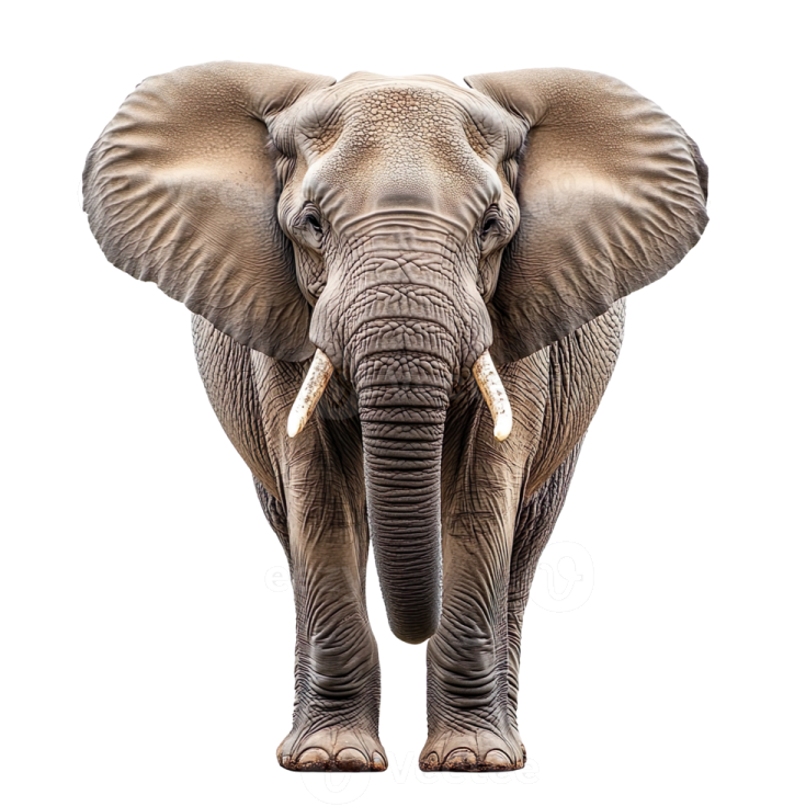 an elephant standing up against a white background