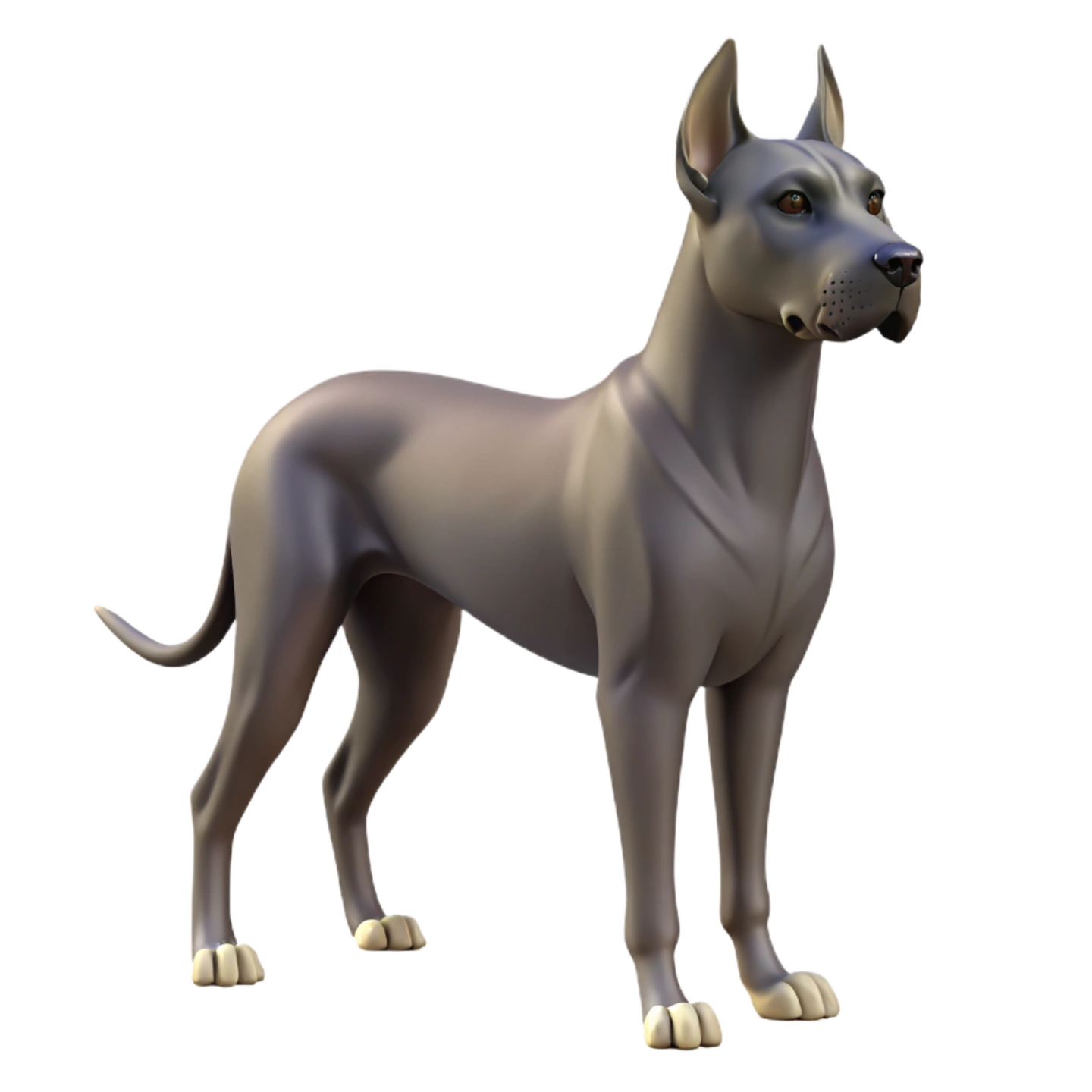 a gray dog standing on a white background