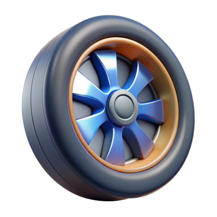 a blue and orange wheel on a white background