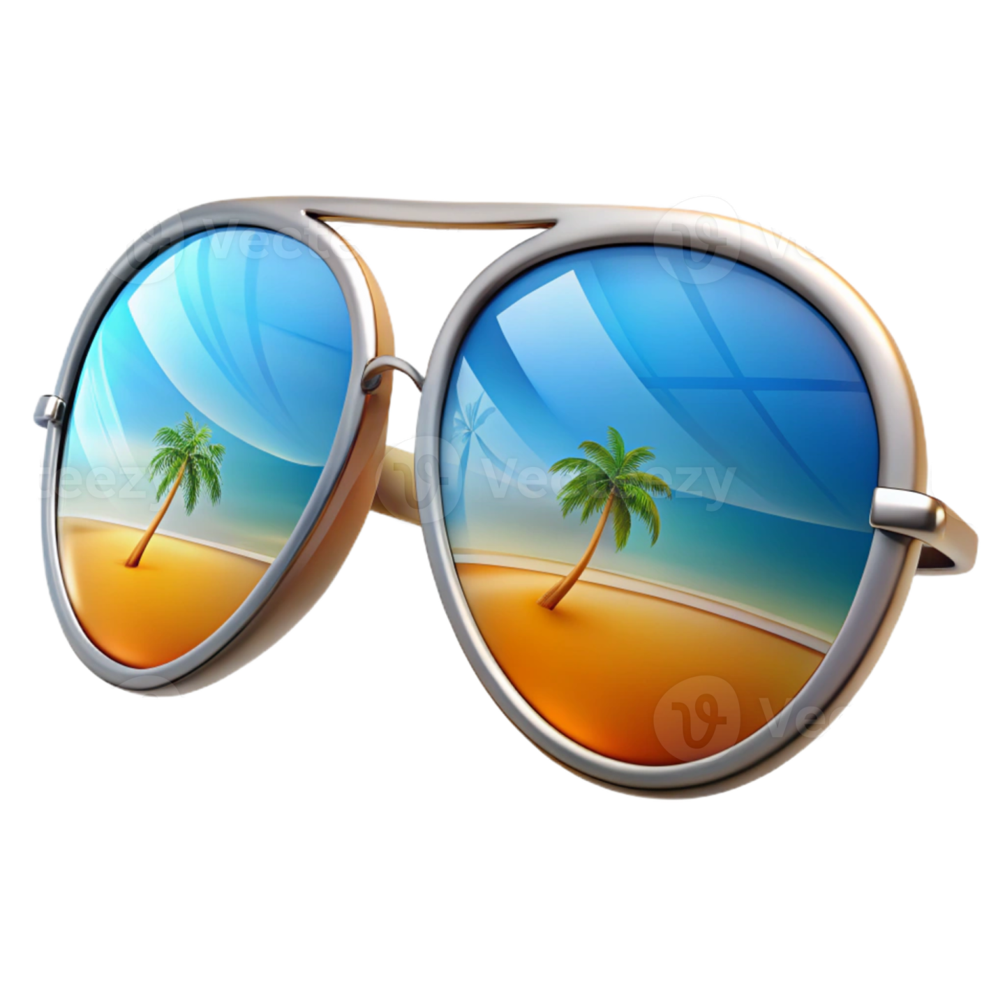 a pair of sunglasses with palm trees on the beach