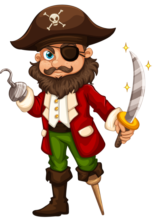 a pirate with a sword and a hat