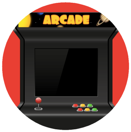 an arcade machine with a red background