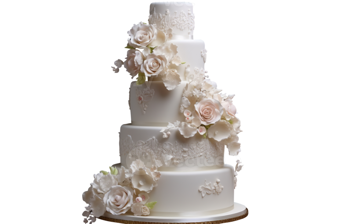 a white wedding cake with flowers on top