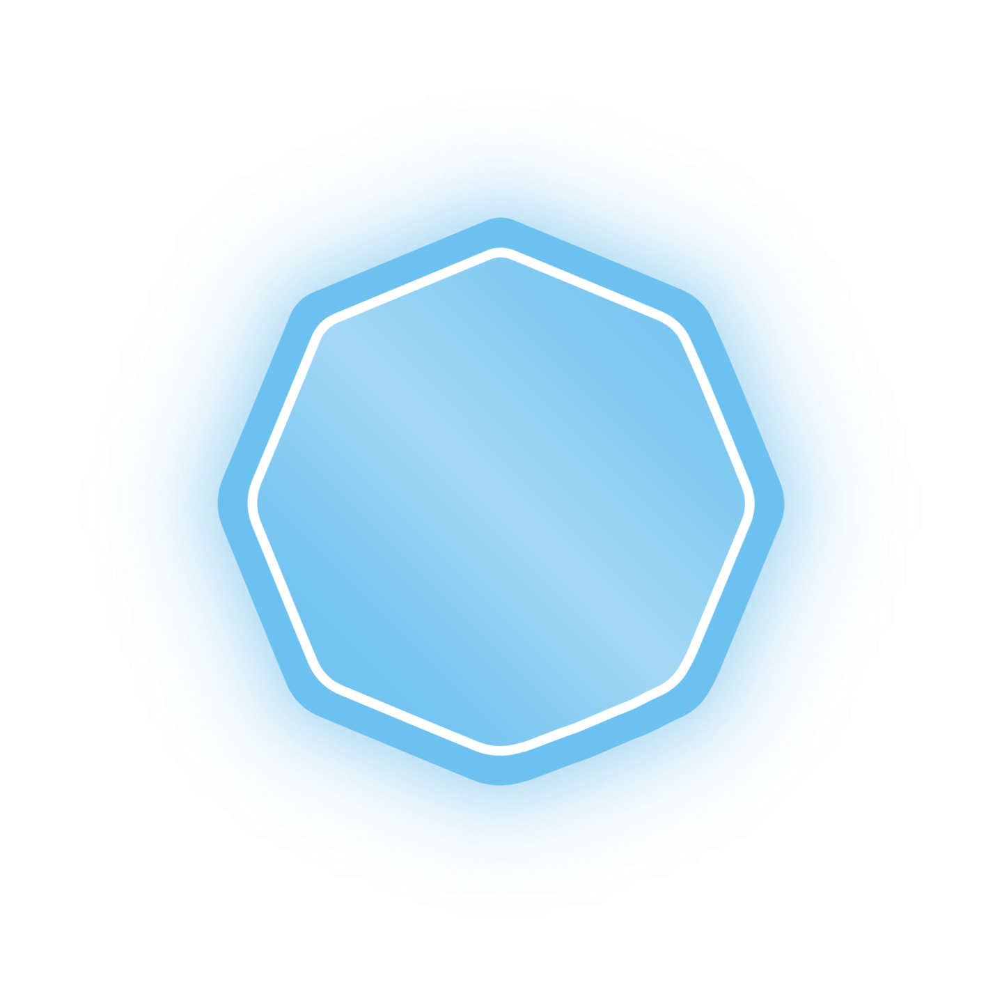a white background with a blue hexagon