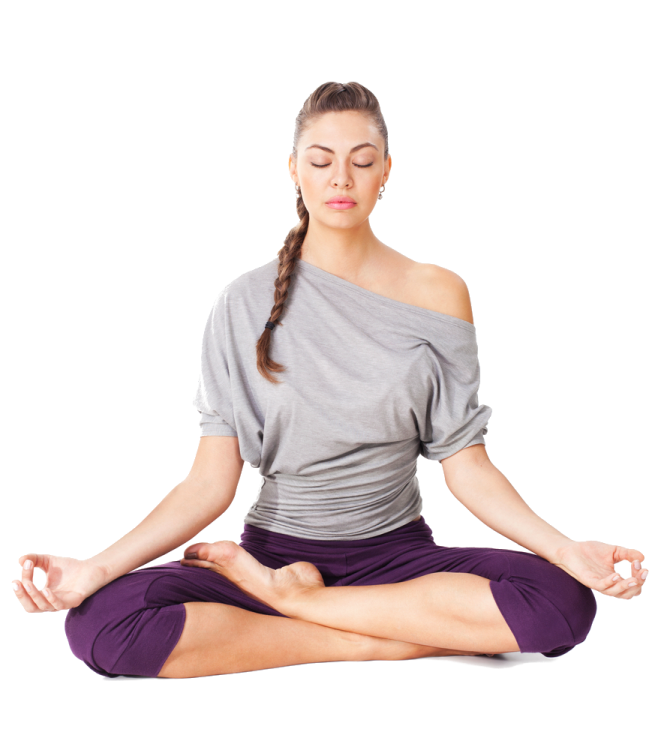 a woman sitting in a lotus pose with her eyes closed