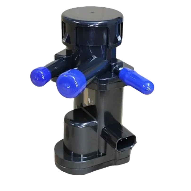 a black and blue water pump on a white background