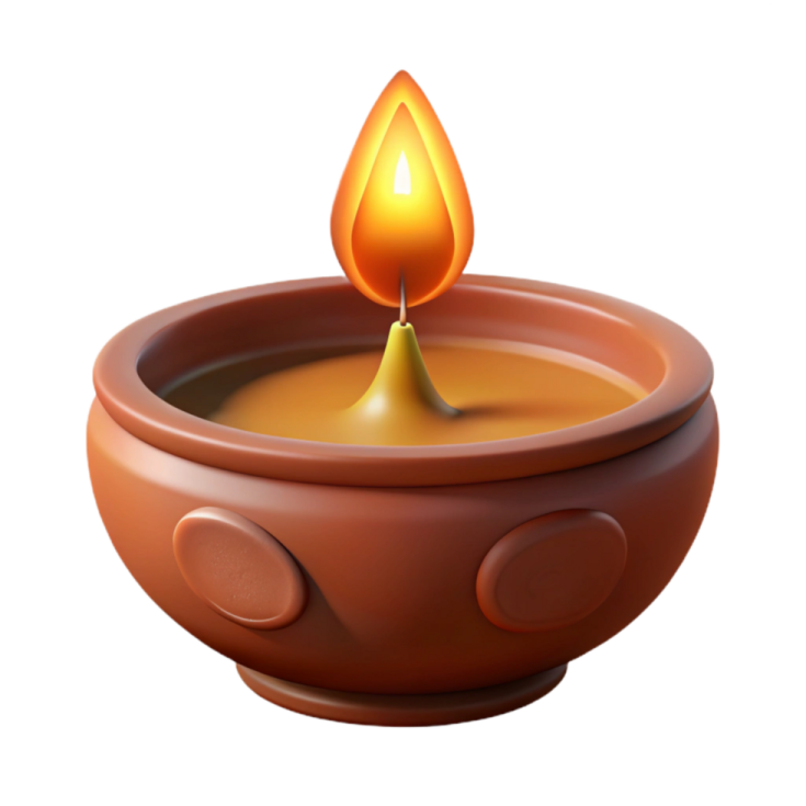 a clay pot with a lit candle in it