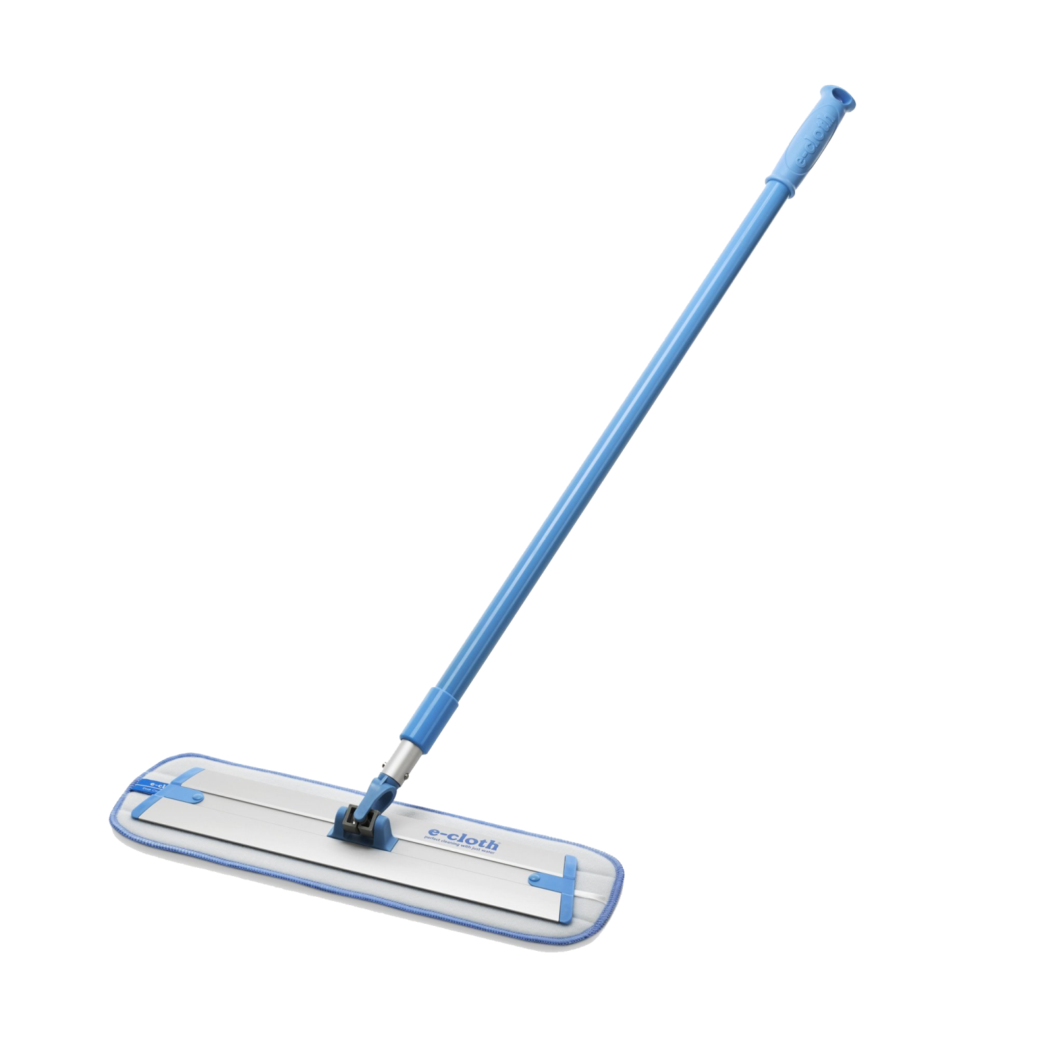 a blue and white mop with a handle