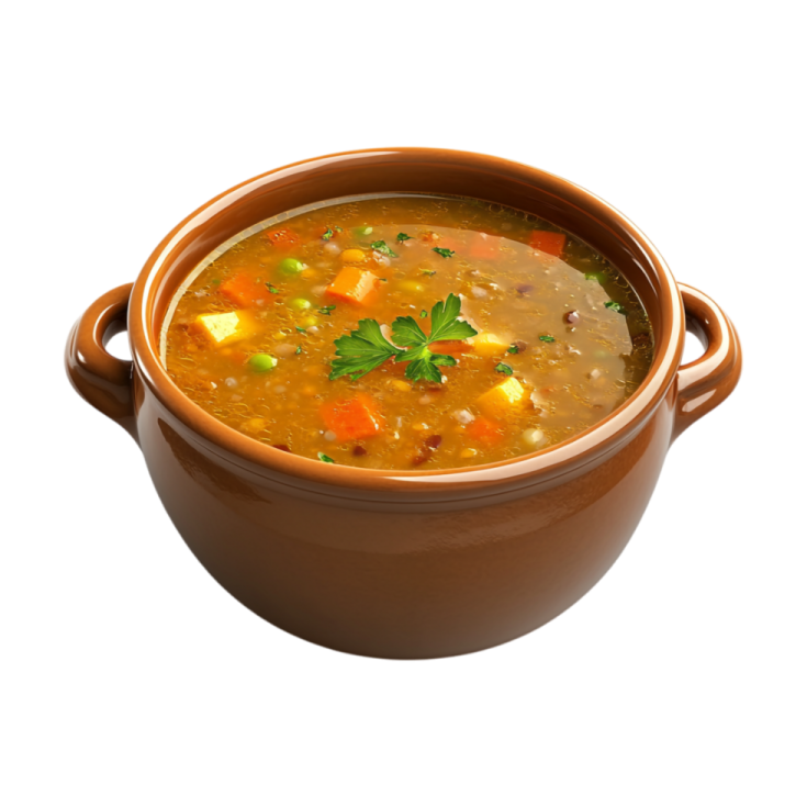 a bowl of soup on a white background