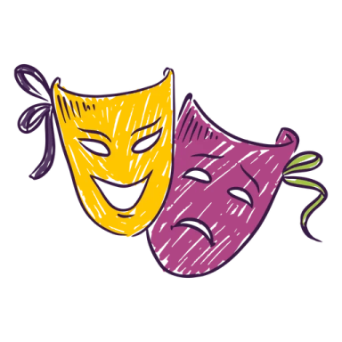 two masks with a ribbon around them