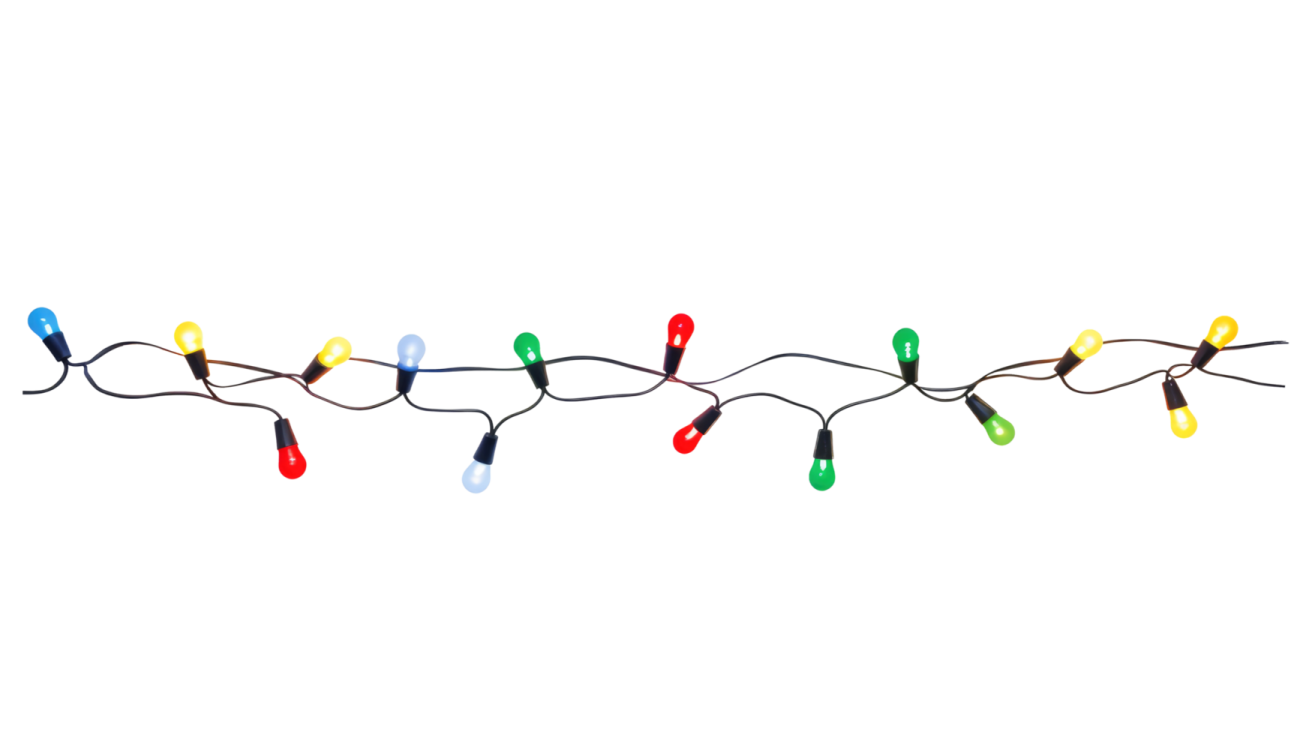 a string of christmas lights on white background