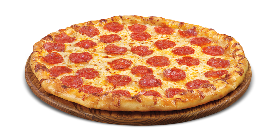a pizza on a wooden plate