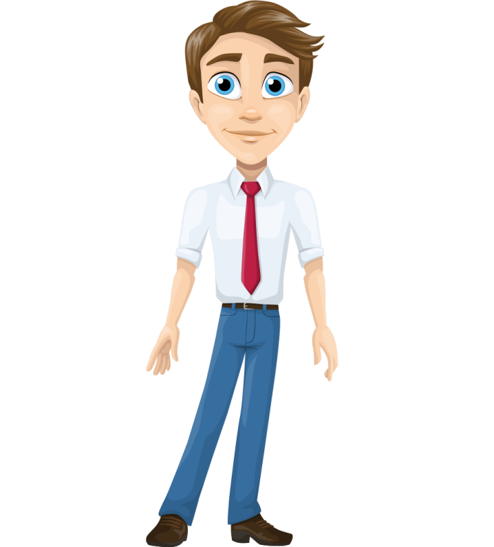 a cartoon man in a white shirt and red tie
