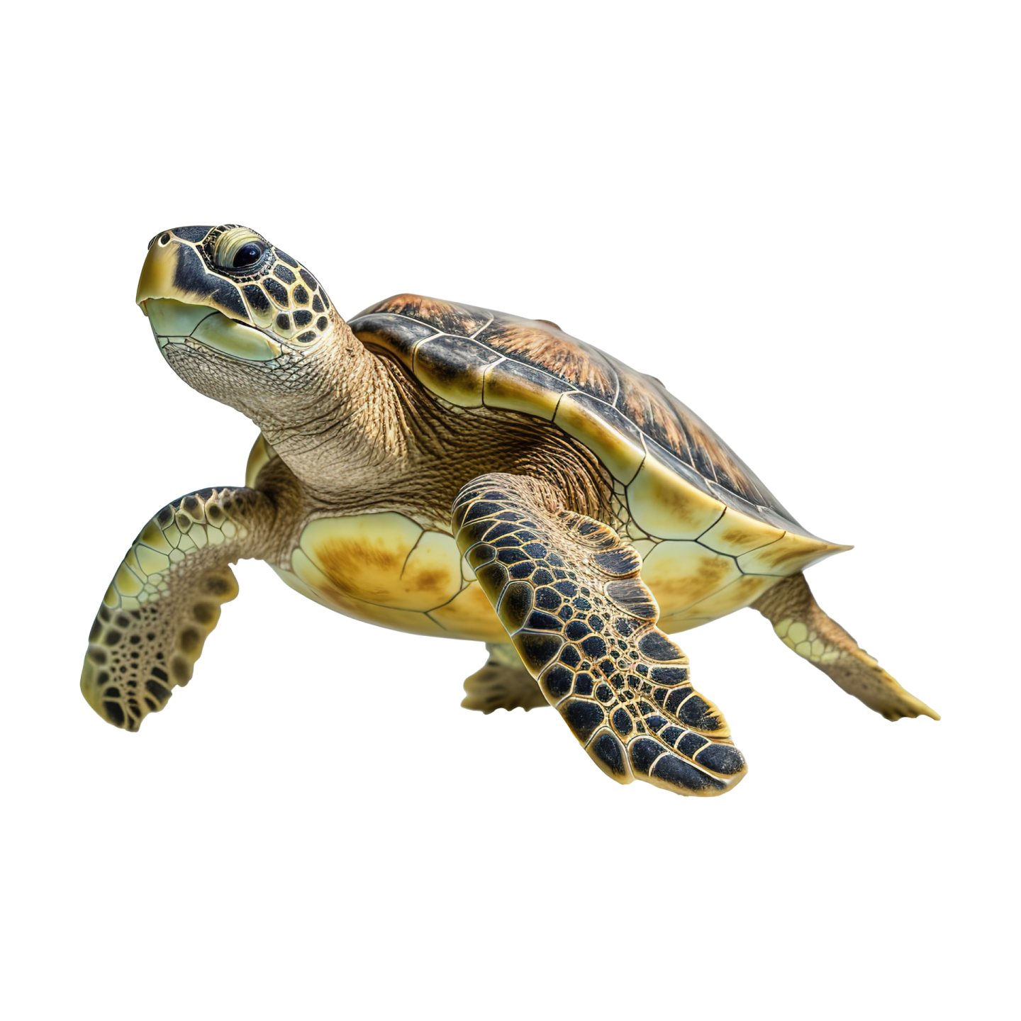 a green sea turtle isolated on a white background