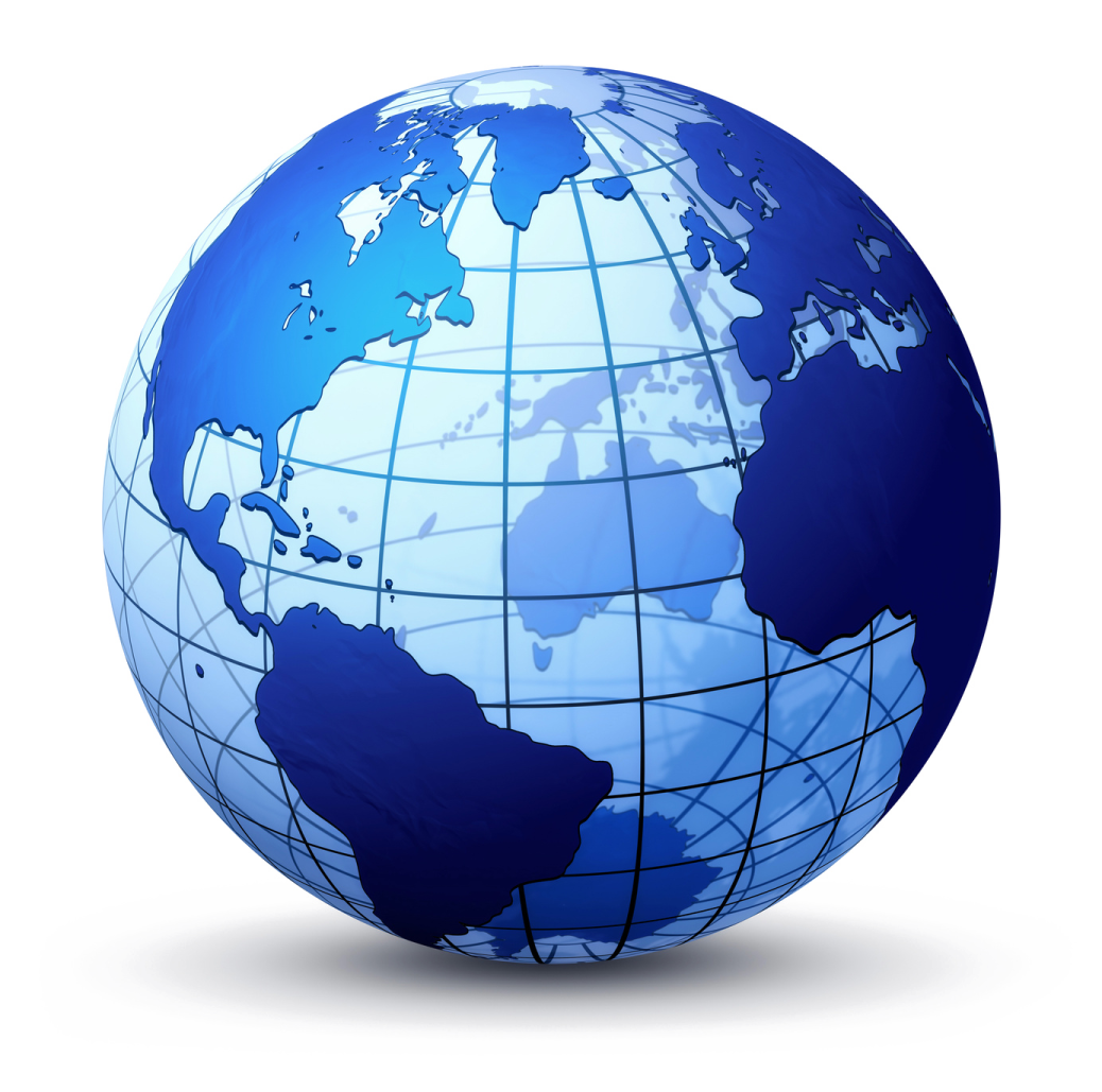 a blue and white globe on a white background