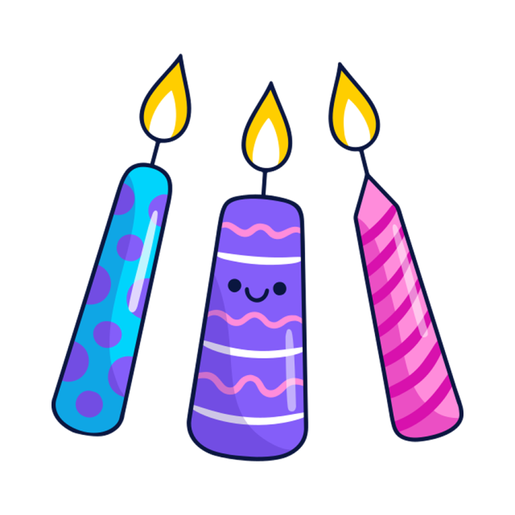 three candles with smiling faces on them