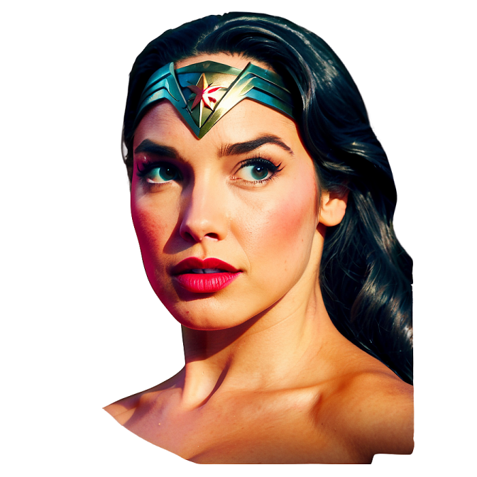 a close up of a woman's face wearing a wonder costume