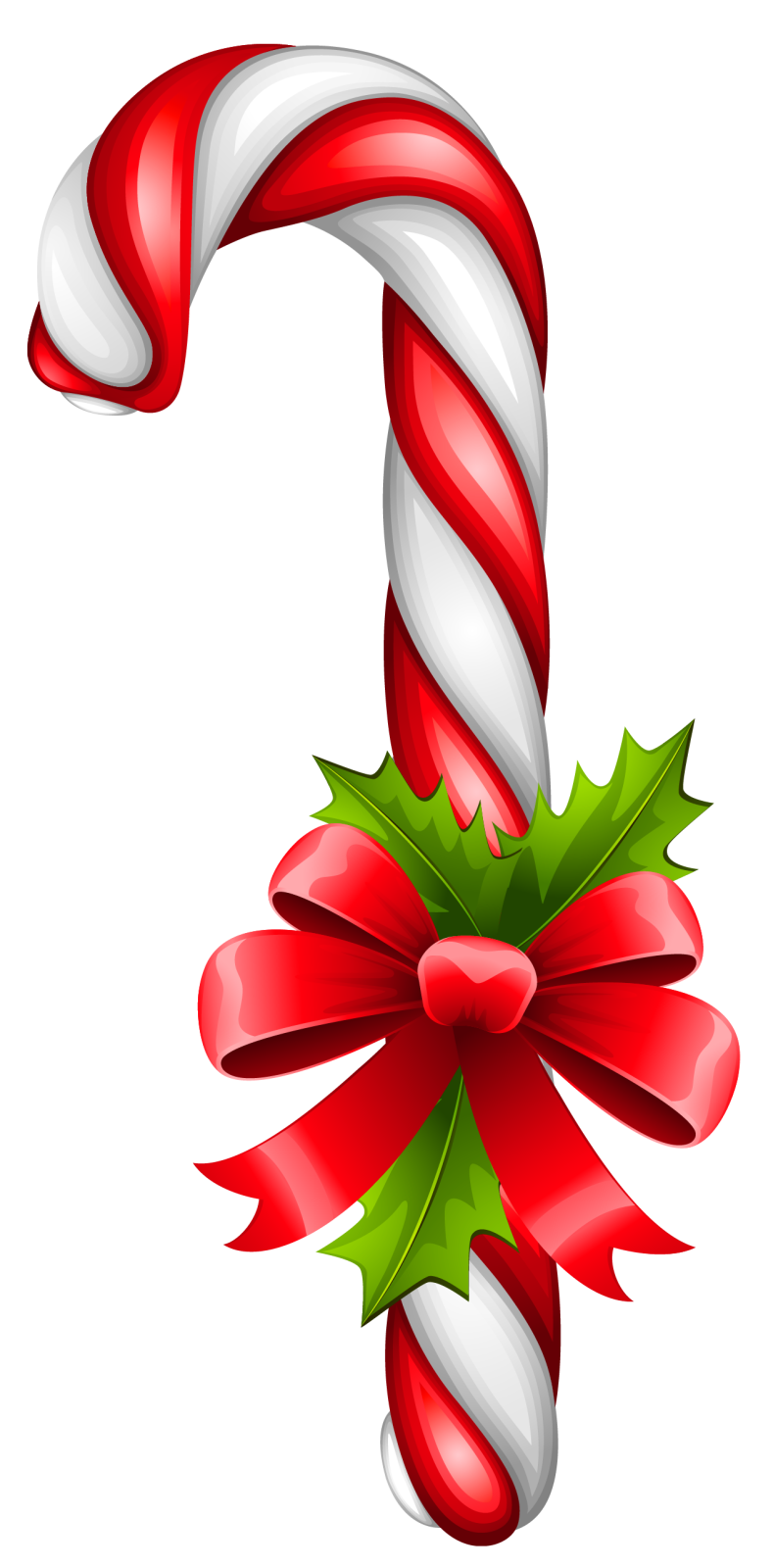a candy cane with a red bow and holly