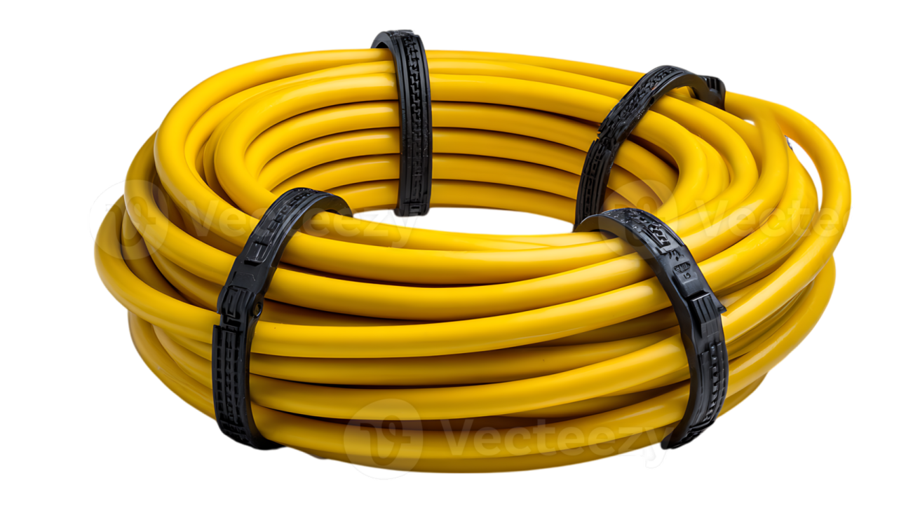 a yellow extension hose on a white background
