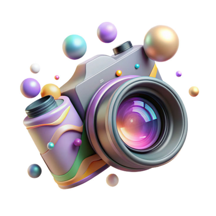a camera with colorful balls around it