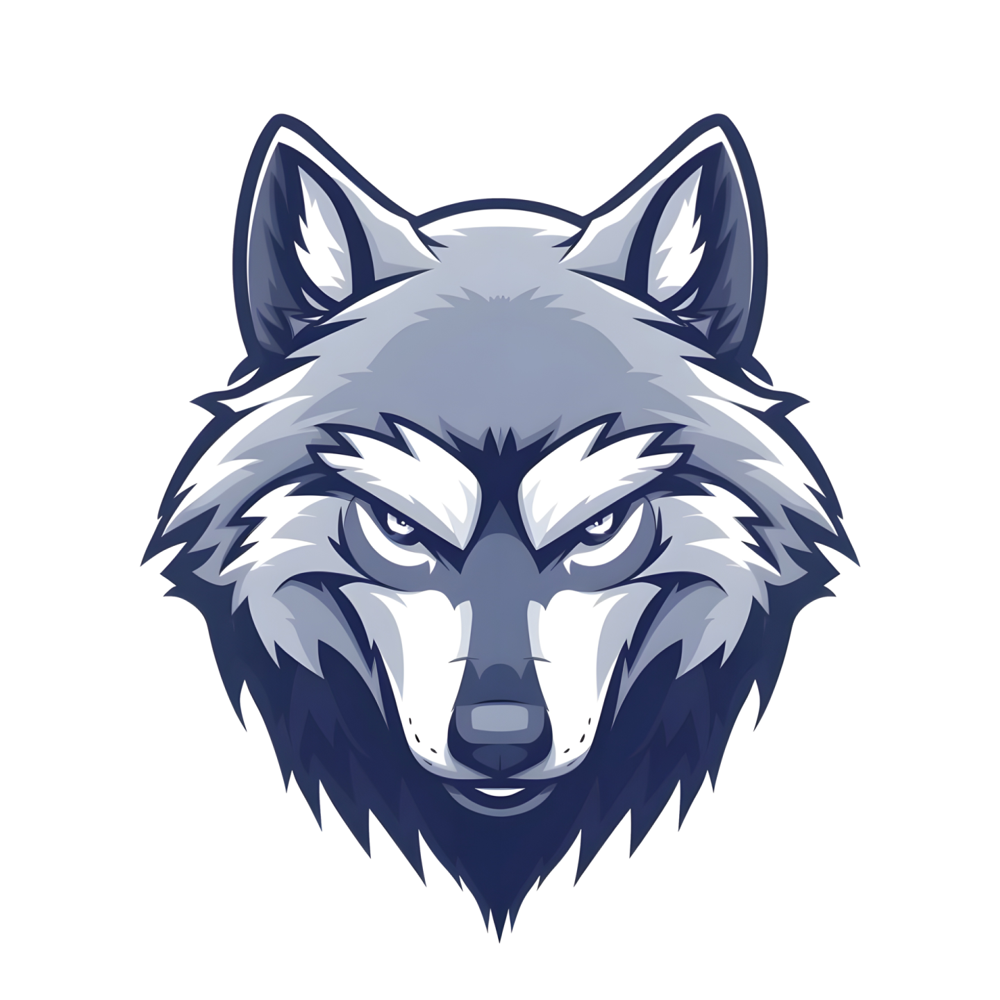 the head of a wolf with blue eyes on a white background
