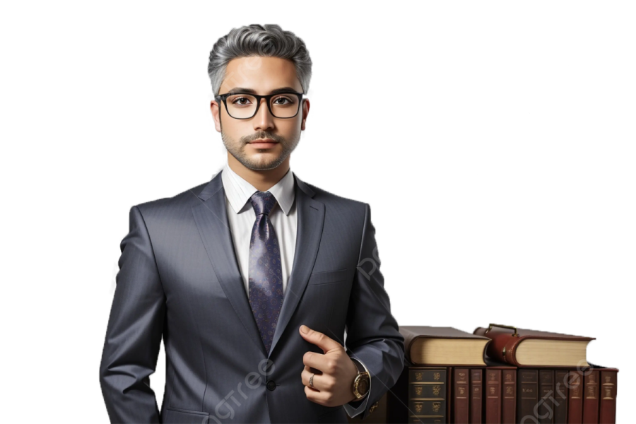 a man in a suit holding a stack of books