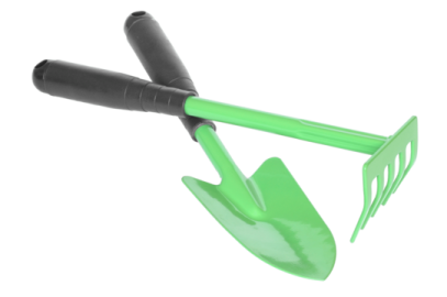 a green shovel with a black handle