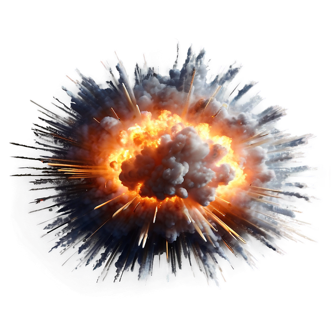 an explosion of fire and smoke on a white background